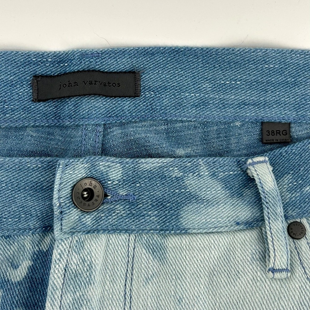 John Varvatos Men 38RG Dutch Blue Acid Wash Raw Hem Blue Denim Straight Leg Jean - Picture 2 of 6